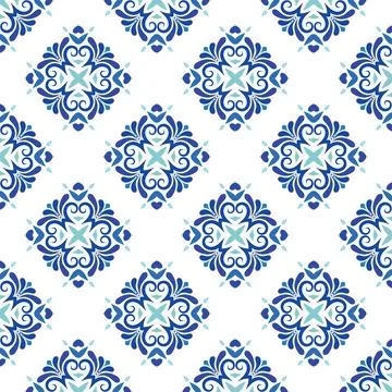 Blue mandala vector pattern. Seamless oriental ornament Stock Illustration