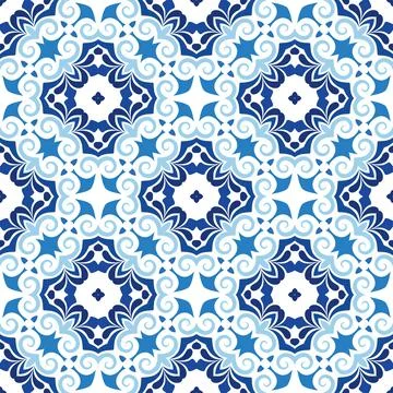 Blue mandala vector pattern. Seamless oriental ornament Stock Illustration