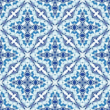 Blue mandala vector pattern. Seamless oriental ornament Stock Illustration
