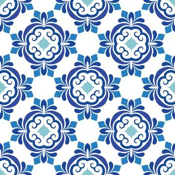 Blue mandala vector pattern. Seamless oriental ornament Stock Illustration
