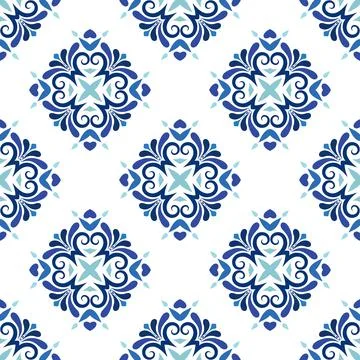 Blue mandala vector pattern. Seamless oriental ornament Stock Illustration