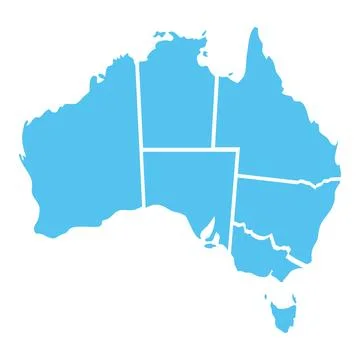 Blue map of Australia with white internal state and territory boundaries Stock Illustration