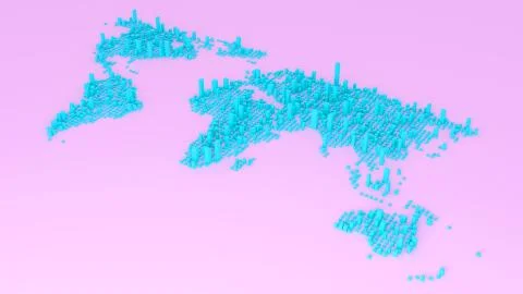 Blue map block pixel on pink background 3D Rendering Stock Illustration