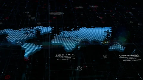 Blue Map of The Earth, Digital Cyberspace and Digital Data Network Connection Stock Footage 186361253