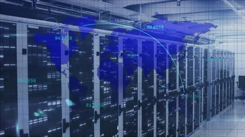 Blue map fading in over racks, starting telemetry and arcs expanding, showing Vidéo 333829949