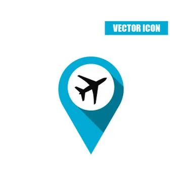 Blue map pin with airplane icon Stock Illustration