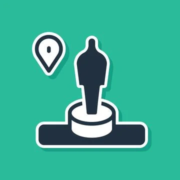Blue Map pin and monument icon isolated on green background. Navigation, pointer Stock Illustration
