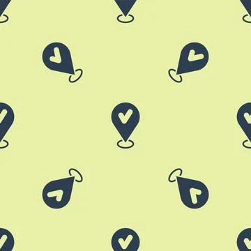 Blue Map pin with check mark icon isolated seamless pattern on yellow background Stock Illustration