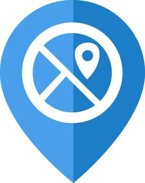 Blue map pin with crossed location symbol icon Stock Illustration