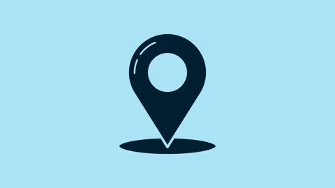 Blue Map pin icon isolated on blue background. Navigation, pointer, location Stock Footage 231446032