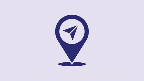 Blue Map pin icon isolated on purple background. Navigation, pointer, location 스톡 동영상 232797617