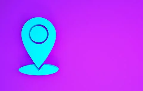 Blue Map pin icon isolated on purple background. Navigation, pointer, locatio Stock Illustration