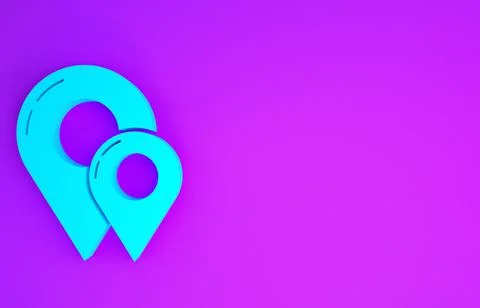 Blue Map pin icon isolated on purple background. Navigation, pointer, locatio Stockillustratie