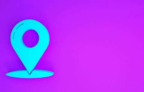 Blue Map pin icon isolated on purple background. Navigation, pointer, locatio 스톡 일러스트