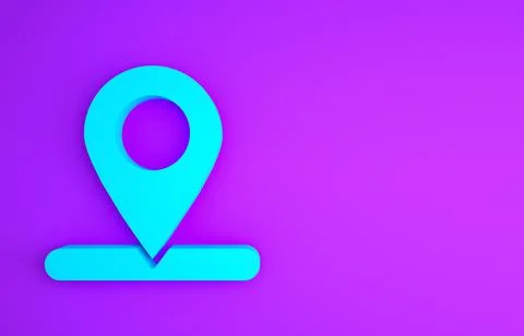 Blue Map pin icon isolated on purple background. Navigation, pointer, locatio Stock Illustration