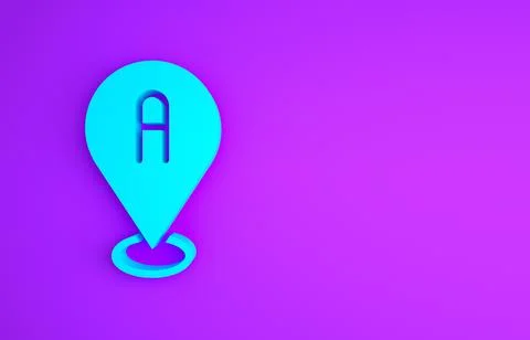 Blue Map pin icon isolated on purple background. Navigation, pointer, locatio Stockillustratie