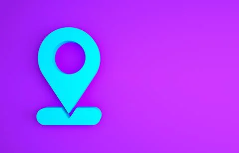 Blue Map pin icon isolated on purple background. Navigation, pointer, locatio Stock Illustration