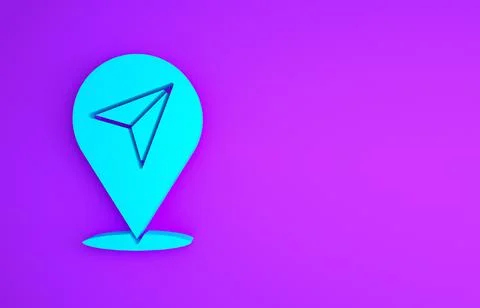 Blue Map pin icon isolated on purple background. Navigation, pointer, locatio 스톡 일러스트