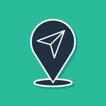 Blue Map pin icon isolated on green background. Navigation, pointer, location Stock Illustration
