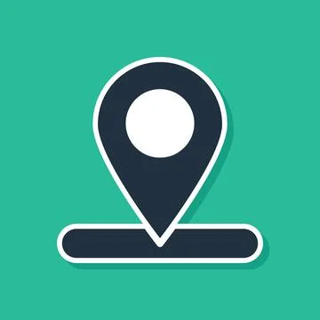 Blue Map pin icon isolated on green background. Navigation, pointer, location Stock Illustration