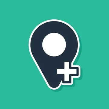Blue Map pin icon isolated on green background. Navigation, pointer, location Stock Illustration