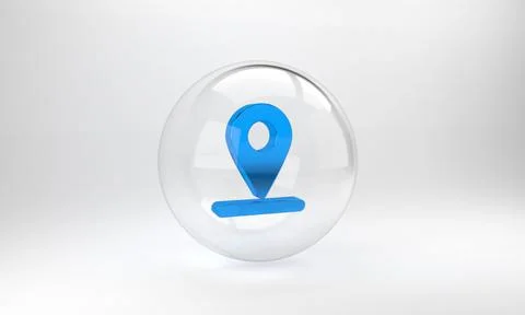 Blue Map pin icon isolated on grey background. Navigation, pointer, location, 스톡 일러스트