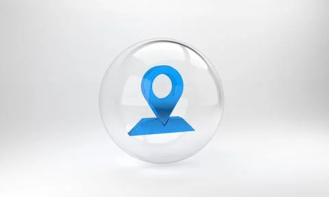 Blue Map pin icon isolated on grey background. Navigation, pointer, location, Stock Illustration