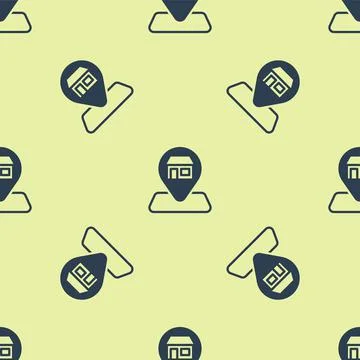 Blue Map pin with Shopping building or market store icon isolated seamless Ilustración de archivo