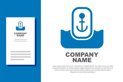 Blue Map pointer with anchor icon isolated on white background. Logo design Stockillustratie