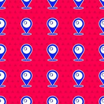 Blue Map pointer with billiard pool snooker ball with number 8 icon isolated Stock Illustration