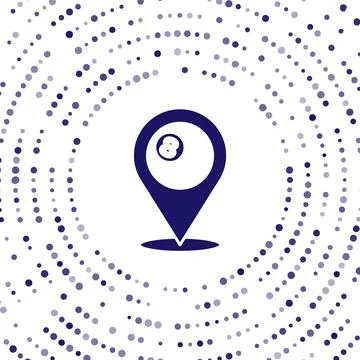 Blue Map pointer with billiard pool snooker ball with number 8 icon isolated on Stock Illustration