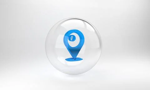 Blue Map pointer with billiard pool snooker ball with number 8 icon isolated  Stock Illustration