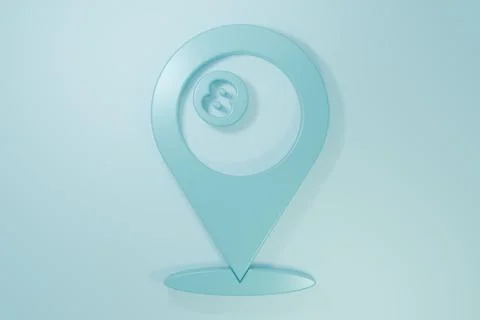 Blue Map pointer with billiard pool snooker ball with number 8 icon isolate.. Stock Illustration