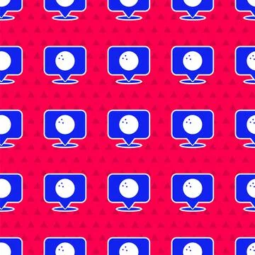 Blue Map pointer with bowling ball icon isolated seamless pattern on red イラスト素材