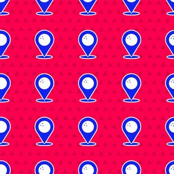 Blue Map pointer with bowling ball icon isolated seamless pattern on red イラスト素材