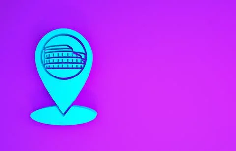 Blue Map pointer with Coliseum in Rome, Italy icon isolated on purple backgro Stockillustratie