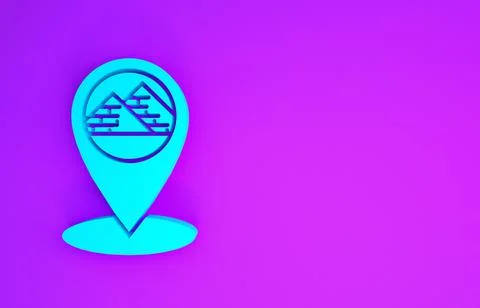Blue Map pointer with Egypt pyramids icon isolated on purple background. Mini 스톡 일러스트