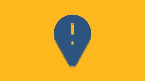 Blue Map pointer with exclamation mark icon isolated on orange background Stock Footage 234023891