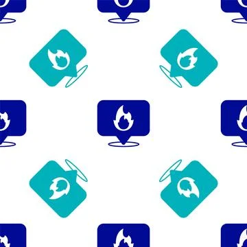 Blue Map pointer with fire flame icon isolated seamless pattern on white ba.. Stock Illustration