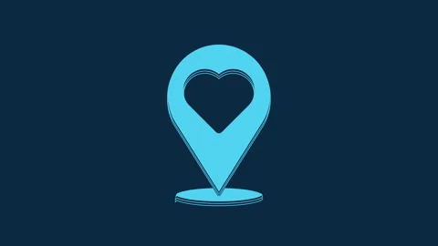 Blue Map pointer with heart icon isolated on blue background. Valentines day Video stock 235824803