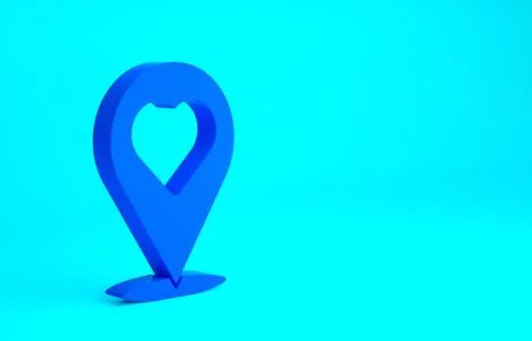 Blue Map pointer with heart icon isolated on blue background. Valentines day. 스톡 일러스트