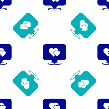 Blue Map pointer with heart icon isolated seamless pattern on white background Stock Illustration