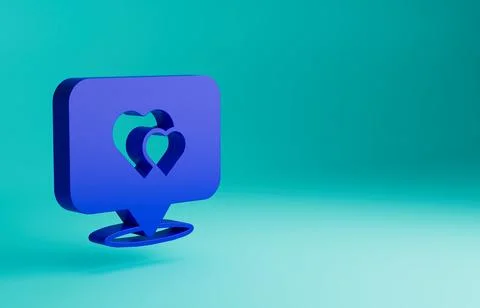Blue Map pointer with heart icon isolated on blue background. Valentines day 스톡 일러스트