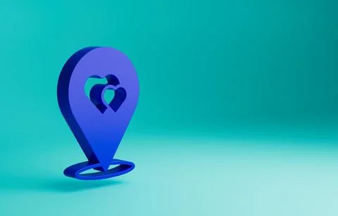Blue Map pointer with heart icon isolated on blue background. Valentines day Stock Illustration