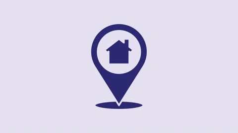 Blue Map pointer with house icon isolated on purple background. Home location Video stock 232794586