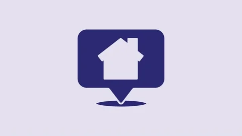 Blue Map pointer with house icon isolated on purple background. Home location Video stock 232795103
