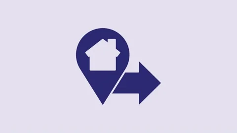 Blue Map pointer with house icon isolated on purple background. Home location Video stock 232797677