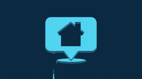 Blue Map pointer with house icon isolated on blue background. Home location 스톡 동영상 235775494