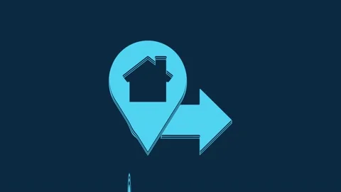Blue Map pointer with house icon isolated on blue background. Home location 스톡 동영상 235779607