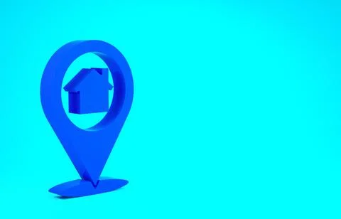 Blue Map pointer with house icon isolated on blue background. Home location m Stock Illustration